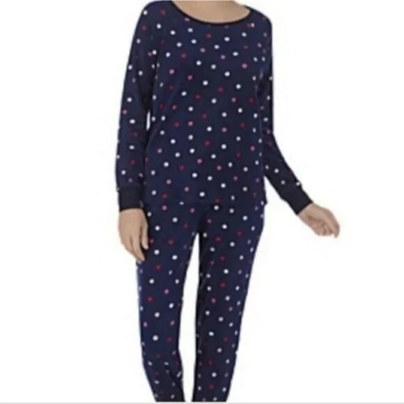 Kate Spade New York Pajamas Set Womens XL Black Polka Dot Velour Loungewear Cozy - Picture 1 of 7
